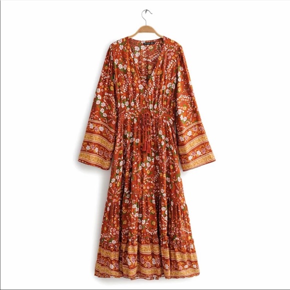 Long Sleeve Boho Floral Gypsy Print Maxi Dress - Picture 5 of 13